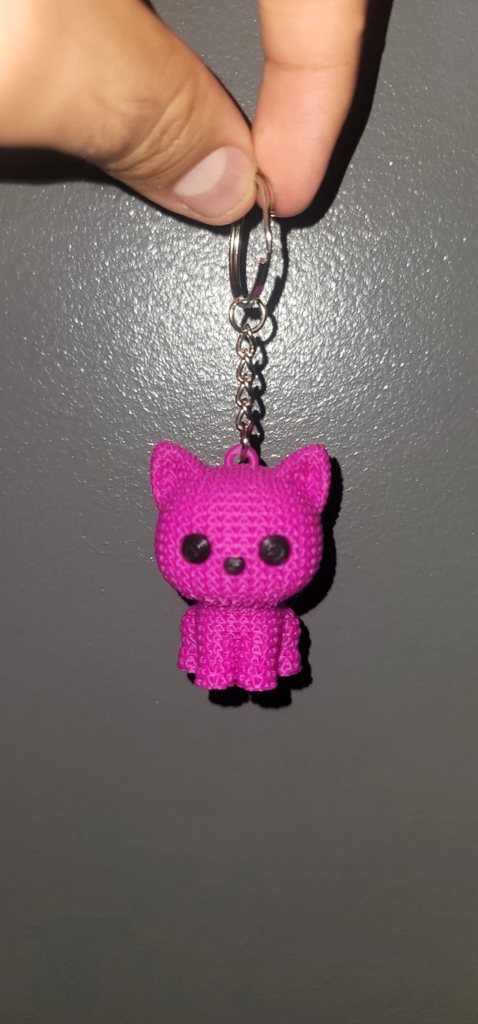 Cute Pink Knitted Cat Keychain
