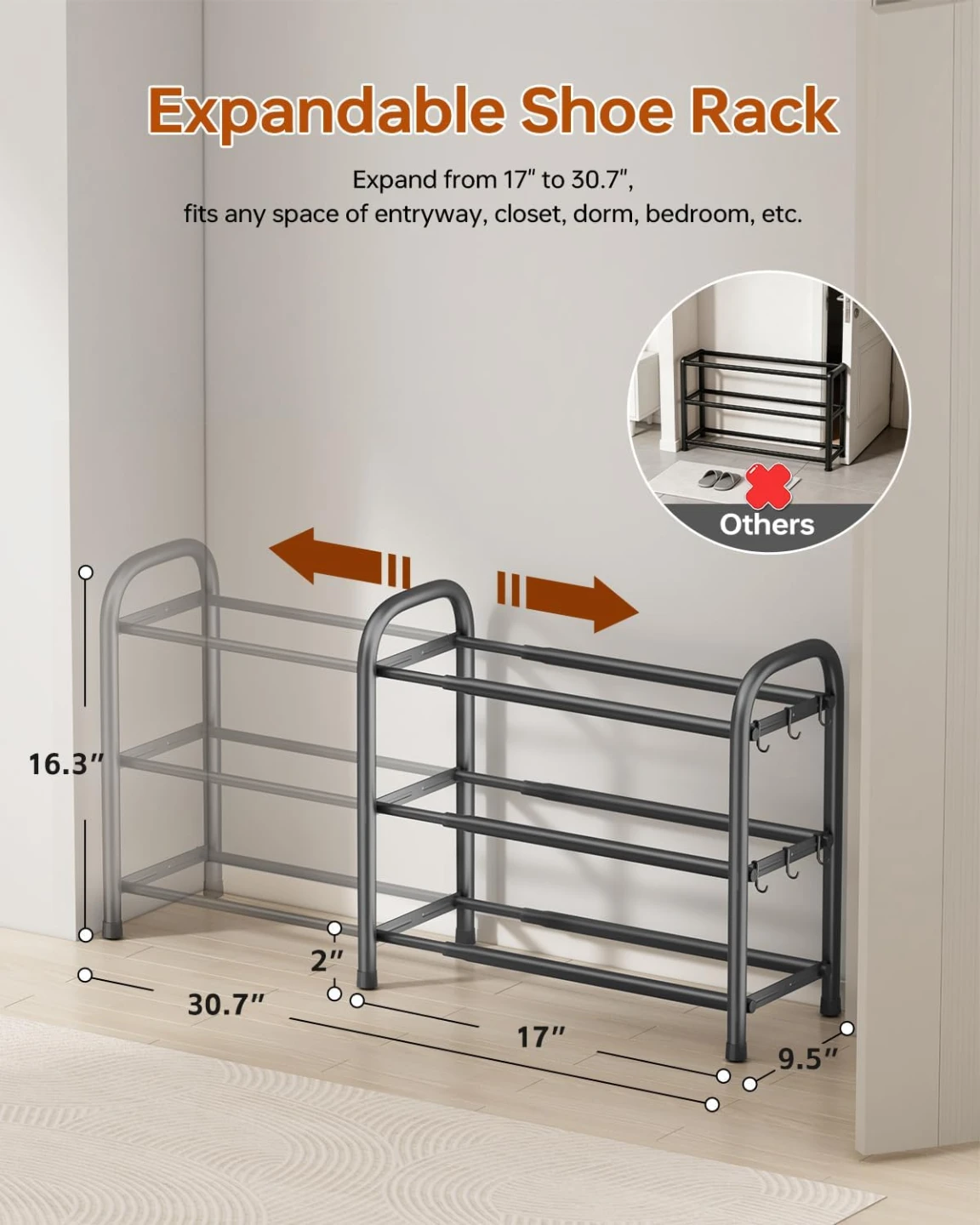 BNIB - 2 x Asuluphy Expandable 3 Tier Metal Shoe Racks - photo 2
