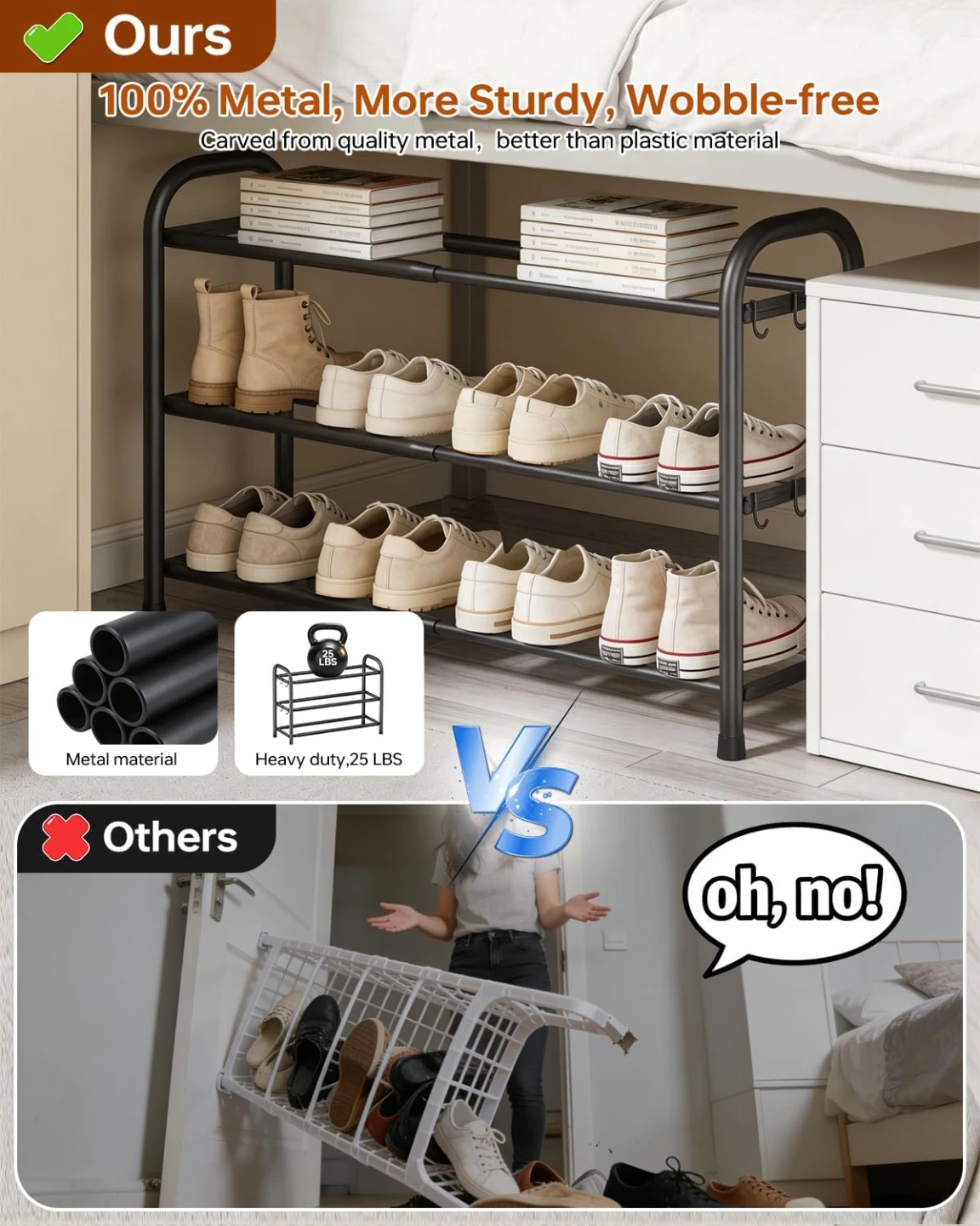 BNIB - 2 x Asuluphy Expandable 3 Tier Metal Shoe Racks - photo 3