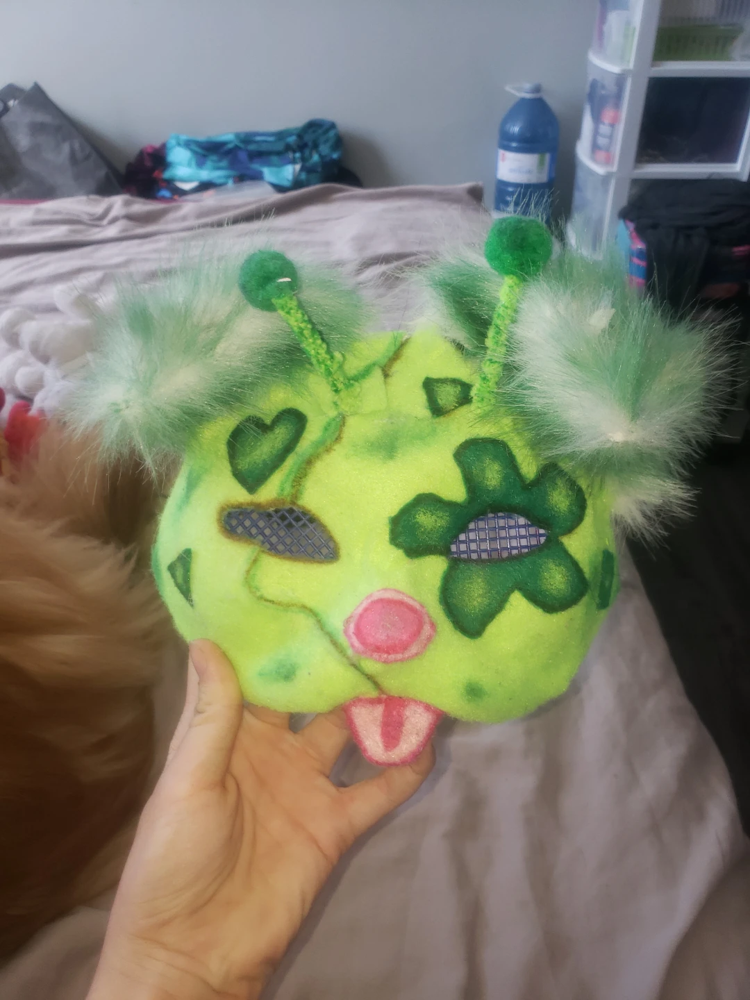 Green Fuzzy Alien cat therian mask