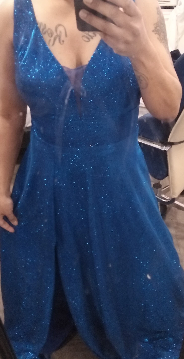 Vestido d graduación Sparkly Blue A-Line Gown with Lace-Up Back - photo 3