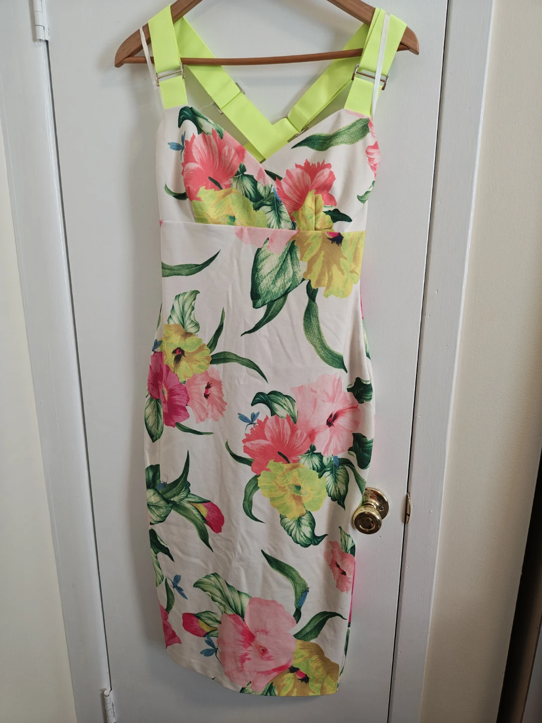 Ted Baker Floral Dress with Neon Straps