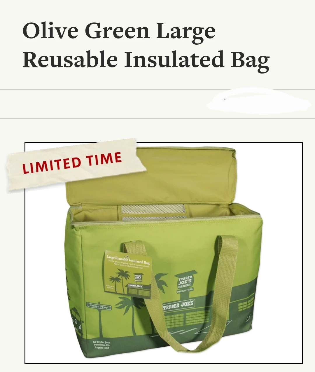 Trader Joe's Cooler Insulated Bag 8 Gallon - photo 4