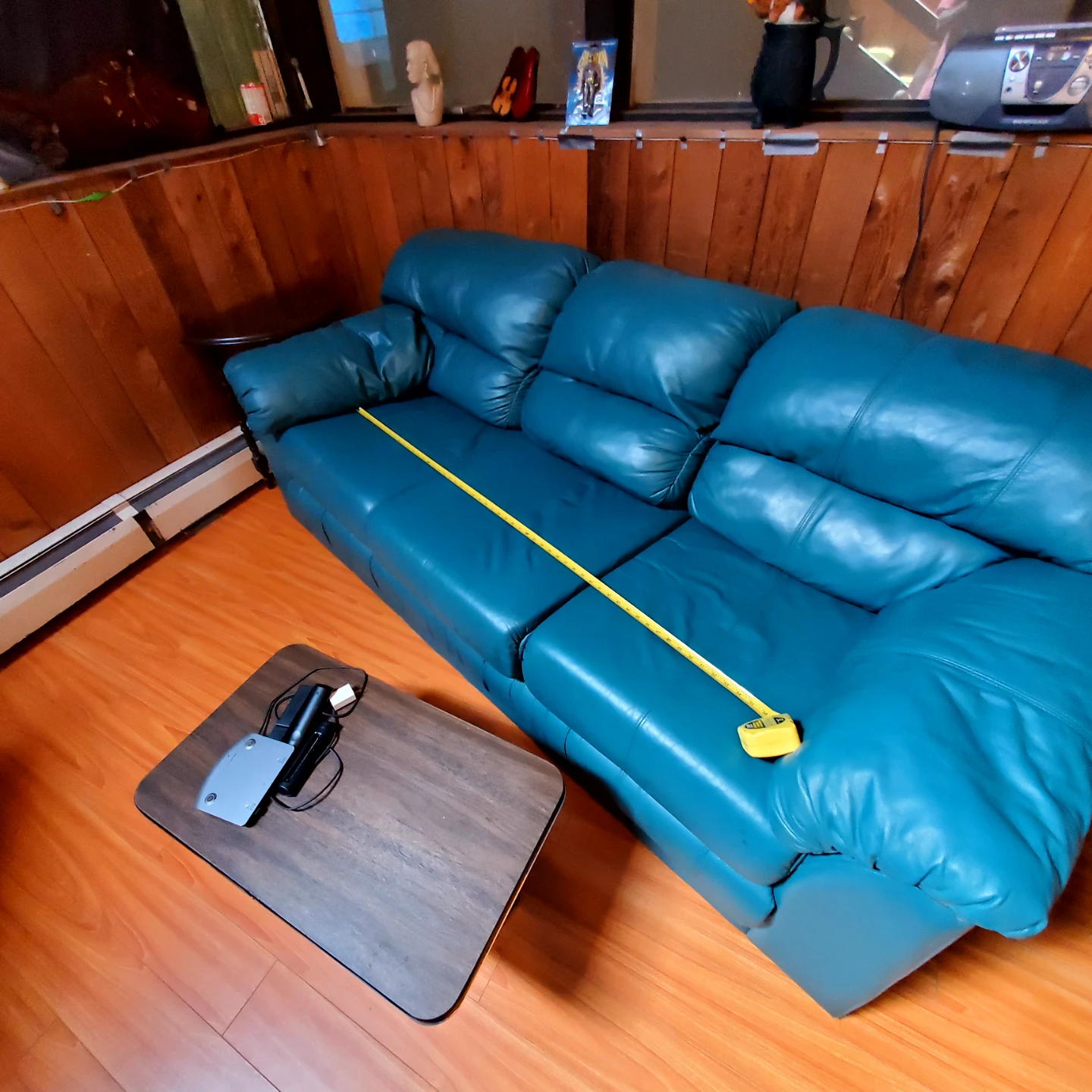 Teal Leather 3-Seater Sofa - photo 3