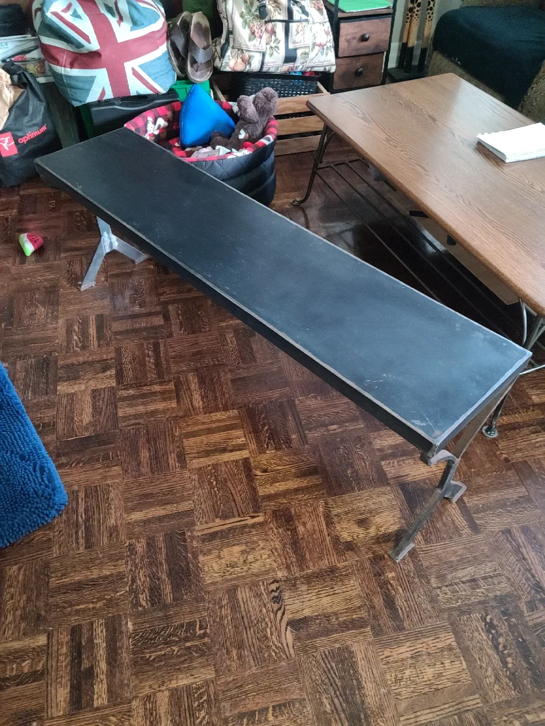 Metal bench.