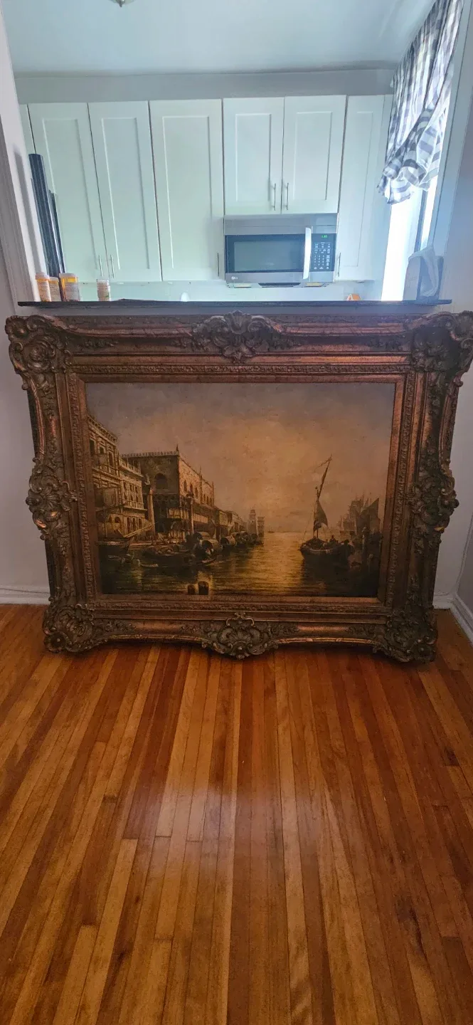 Framed Oil Painting of Venetian Canal Scene