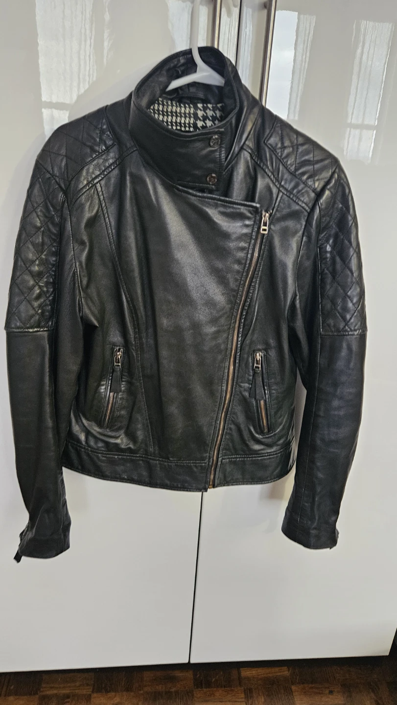BOD & CHRISTENSEN Black Leather Biker Jacket - Size L
