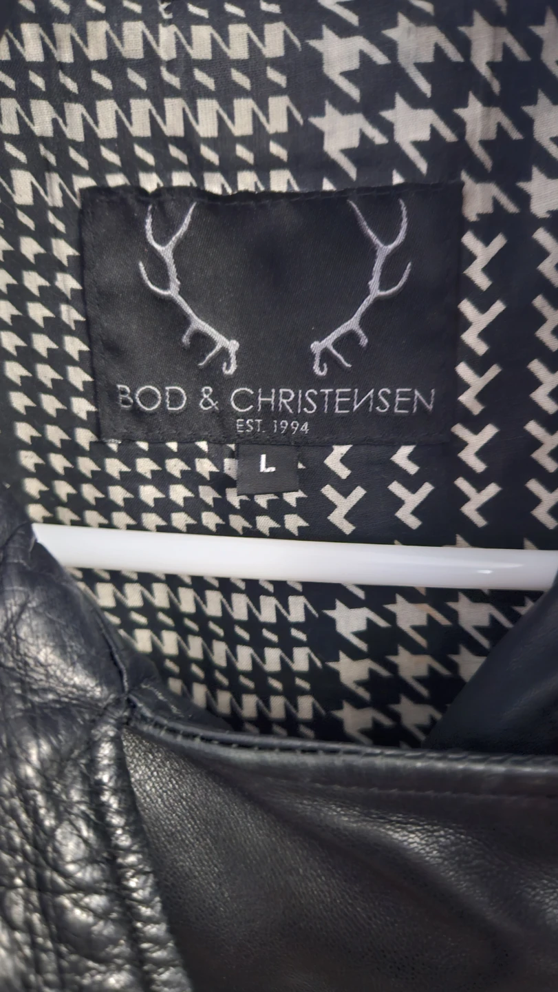 BOD & CHRISTENSEN Black Leather Biker Jacket - Size L - photo 3
