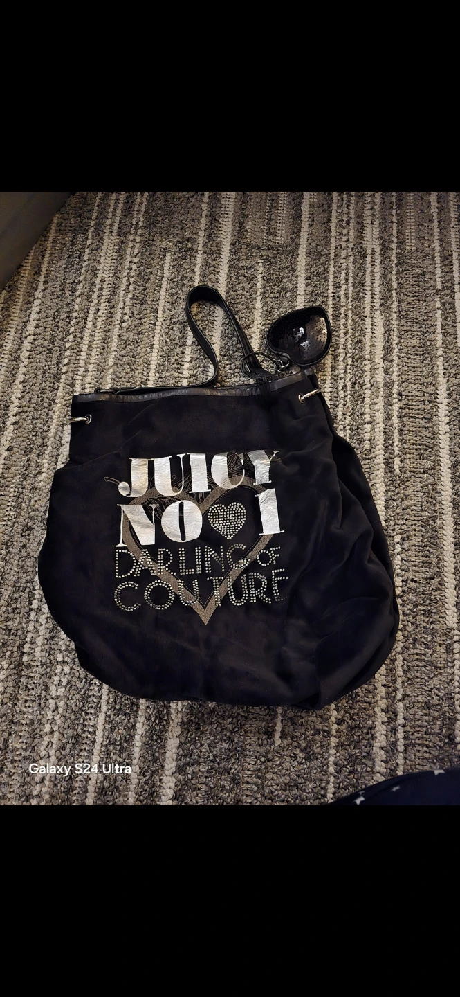 Juicy Couture Black Velour Hobo Bag with Embellishments