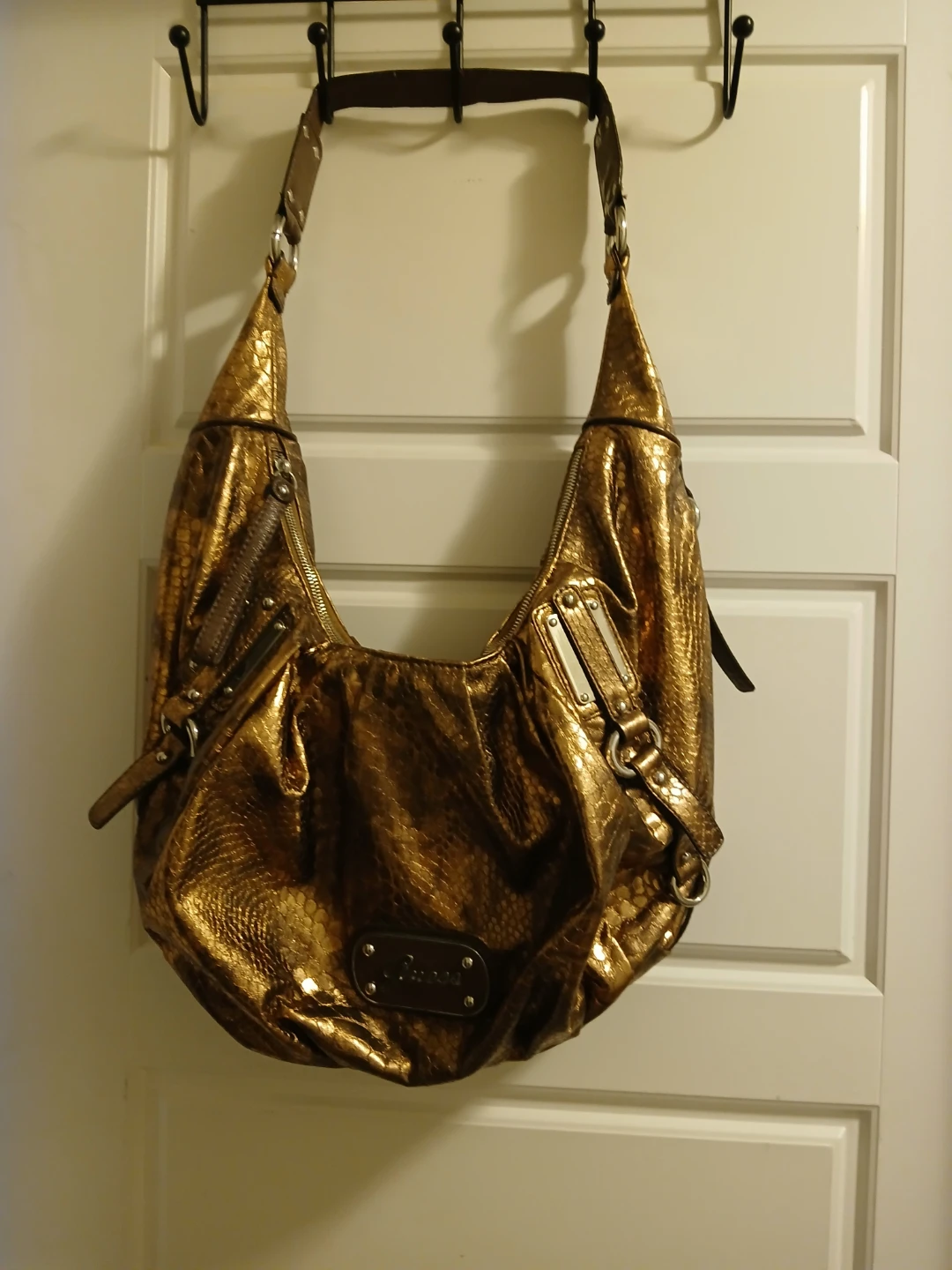 Guess Hobo Handbag - Bronze Snakeskin