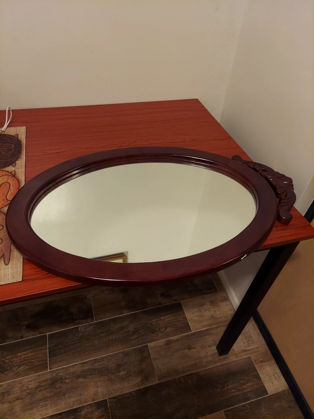 Oval Decorative Mirror with Ornate Wood Frame