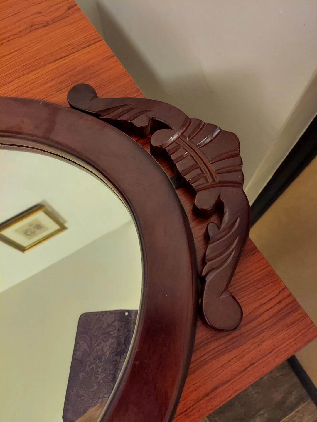 Oval Decorative Mirror with Ornate Wood Frame - photo 2