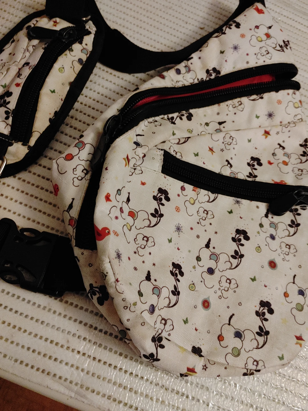 White Fanny Pack with Cloud and Bird Print