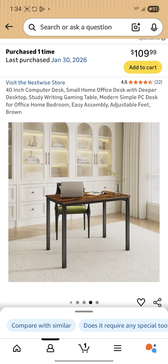40 Inch Computer Desk - Study Writing Table - Brown - photo 3