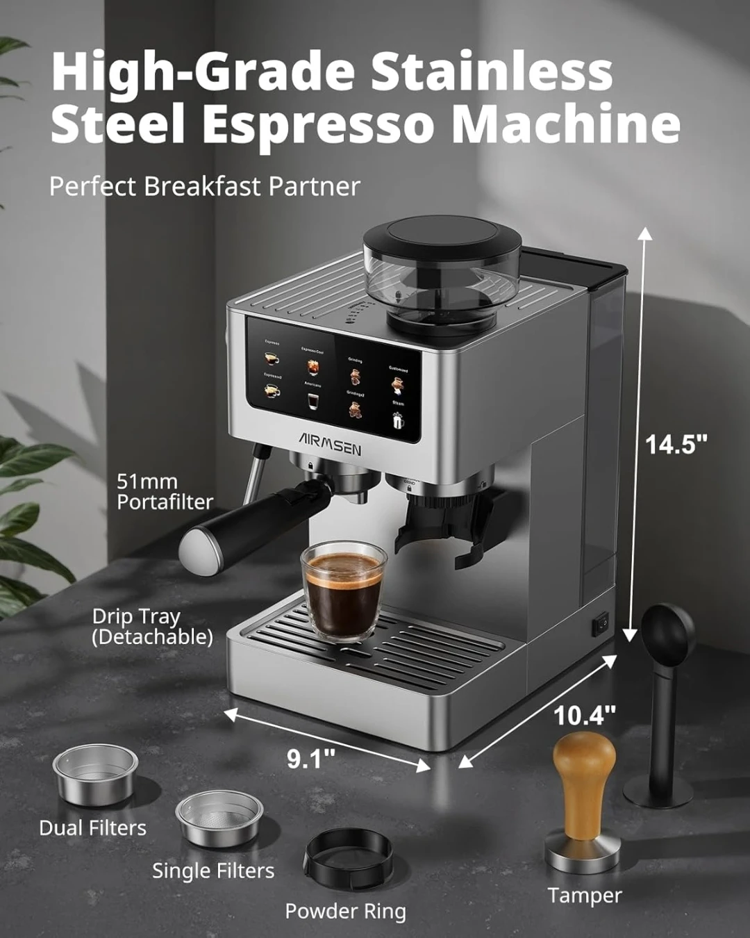 AIRMSEN Barista Plus Espresso Machine with Grinder - photo 4