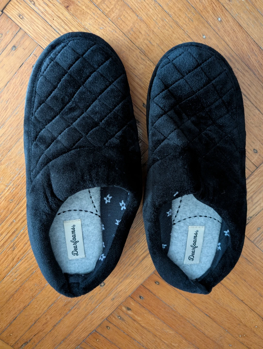Dearfoams Black Quilted Slippers Medium