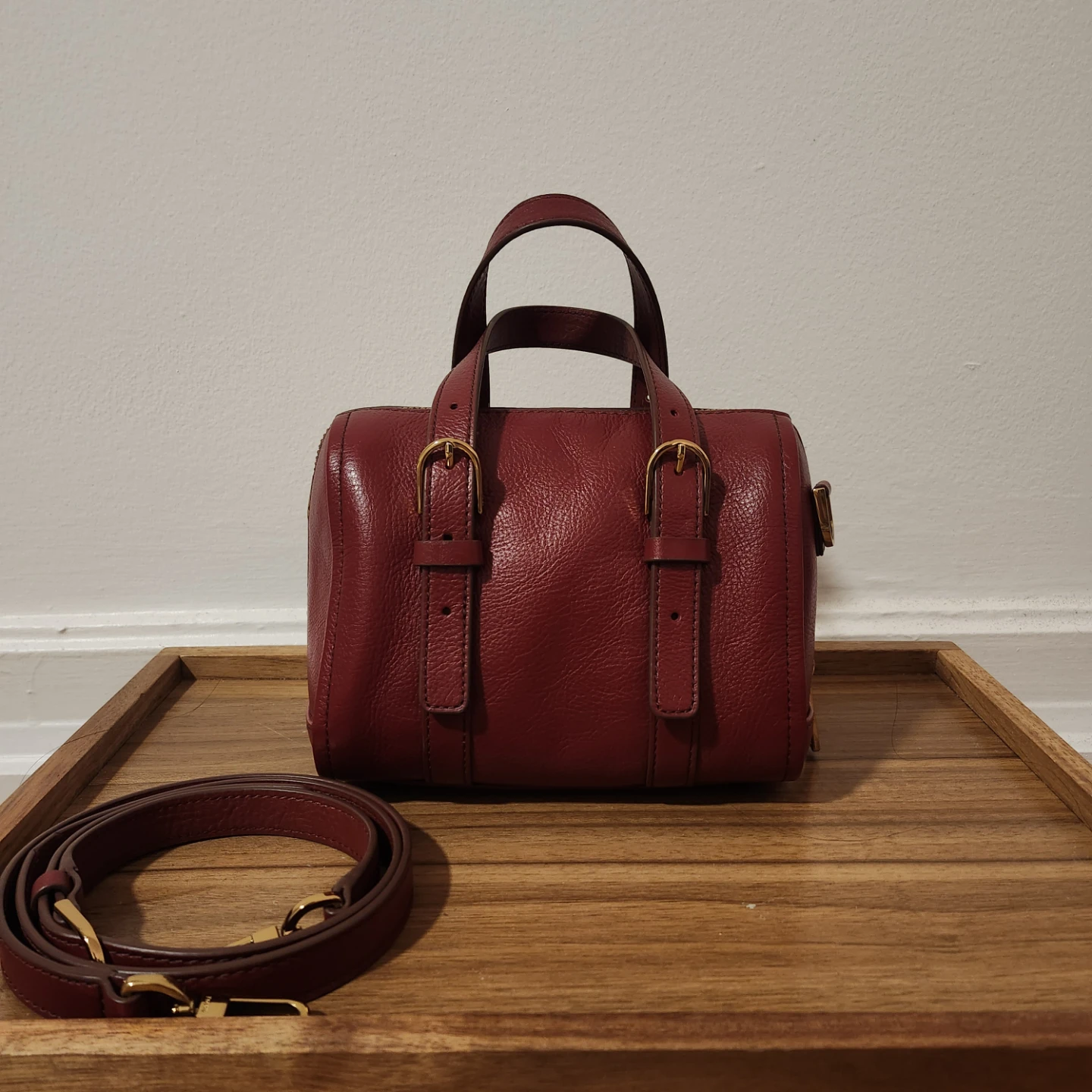 Fossil Red Leather Satchel Crossbody Bag