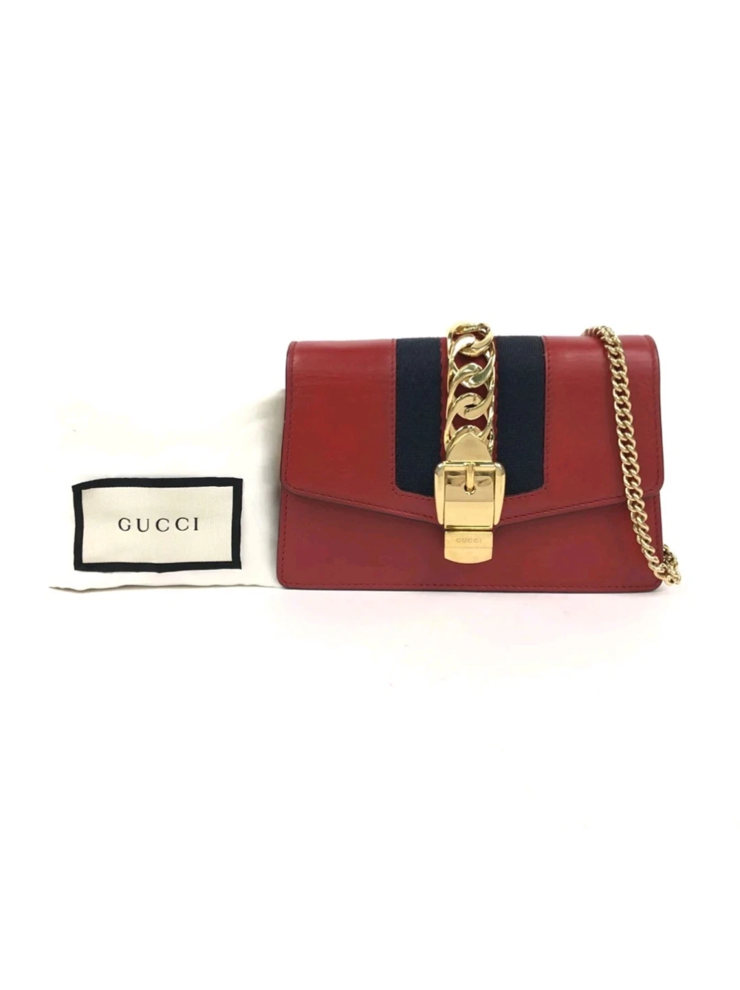 Gucci Red Leather Chain Shoulder Bag