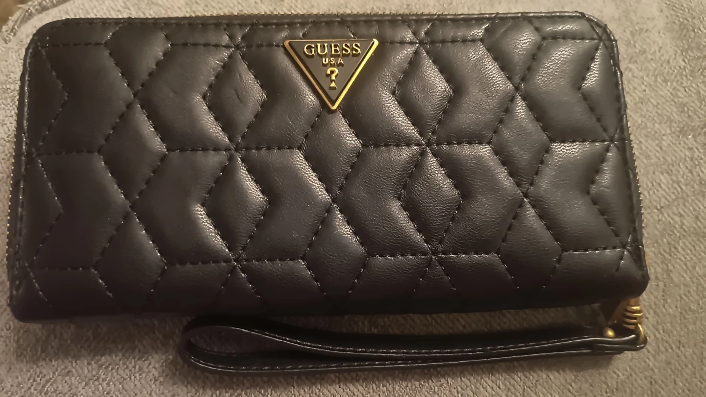 Guess Black Quilted Zip Around Wallet with Wristlet