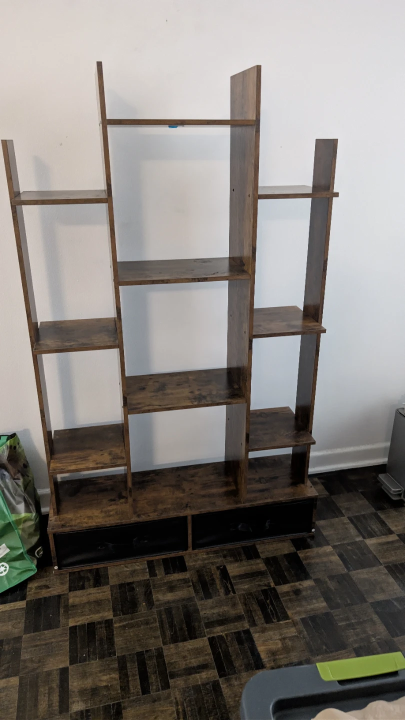 Tall Wood-Look Bookshelf with Drawers - photo 2