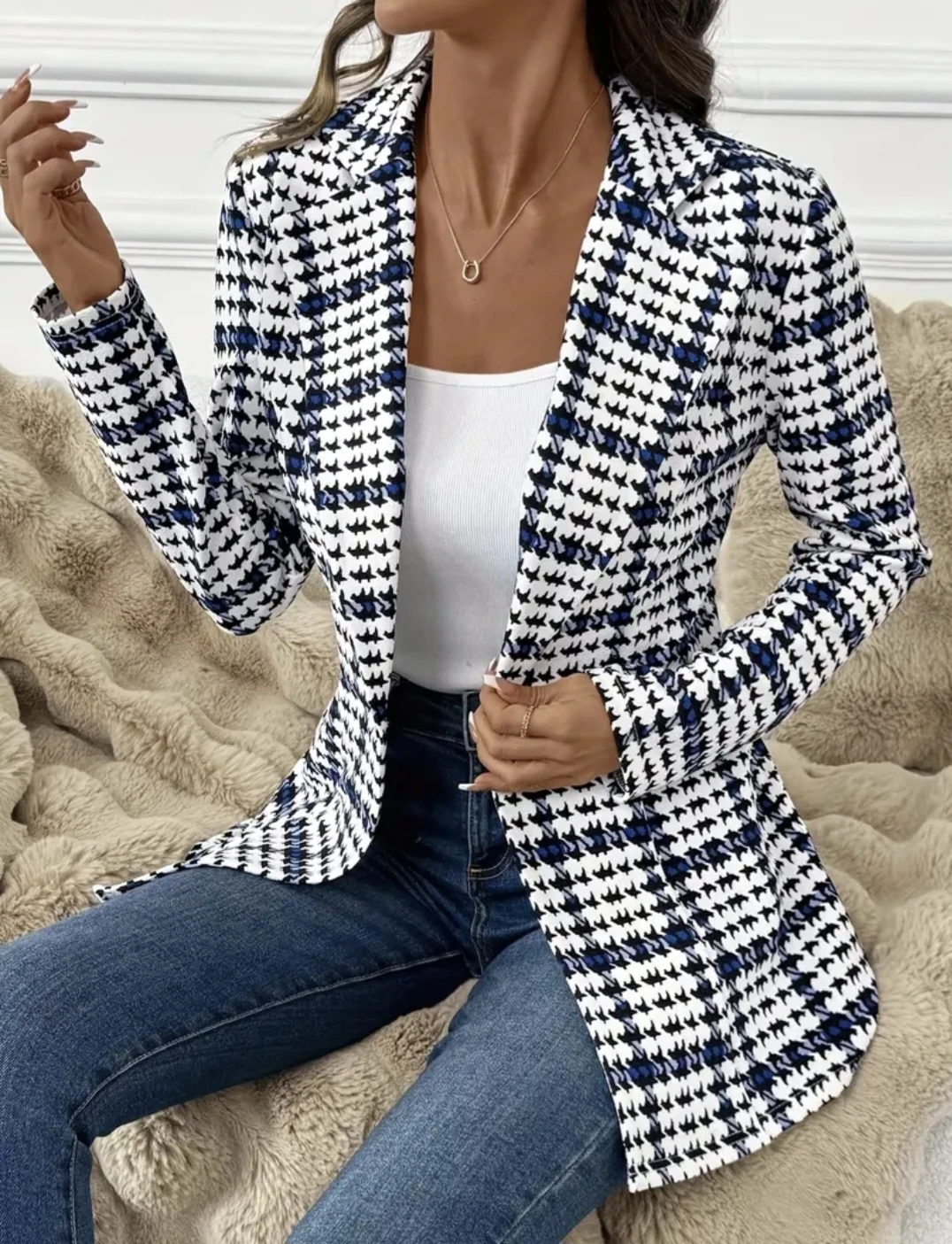 Houndstooth Blazer with Blue Accents - photo 2