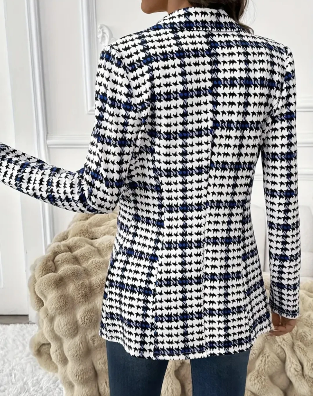 Houndstooth Blazer with Blue Accents - photo 3