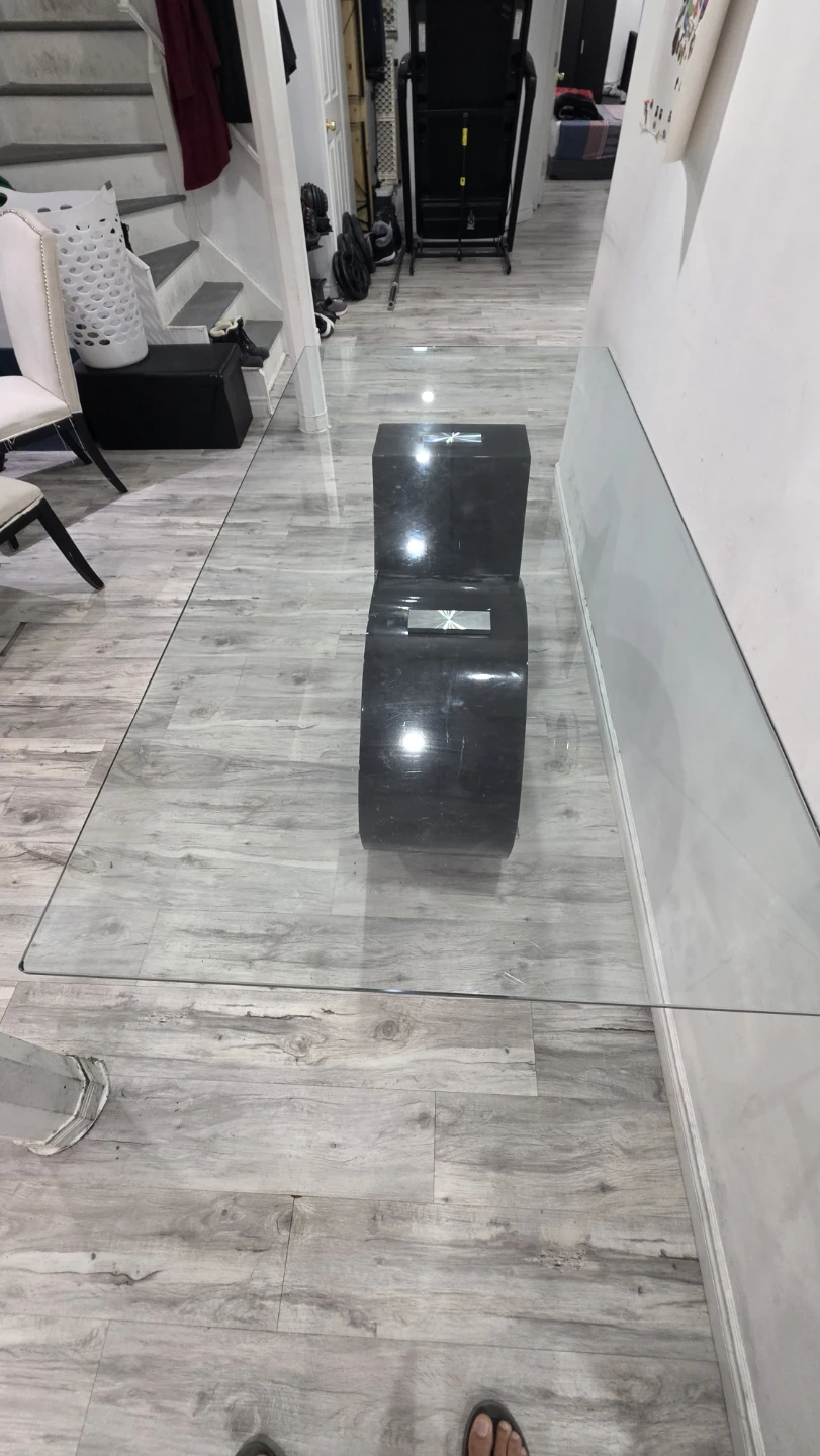 Modern Glass Top Dining Table with Black Pedestal Base