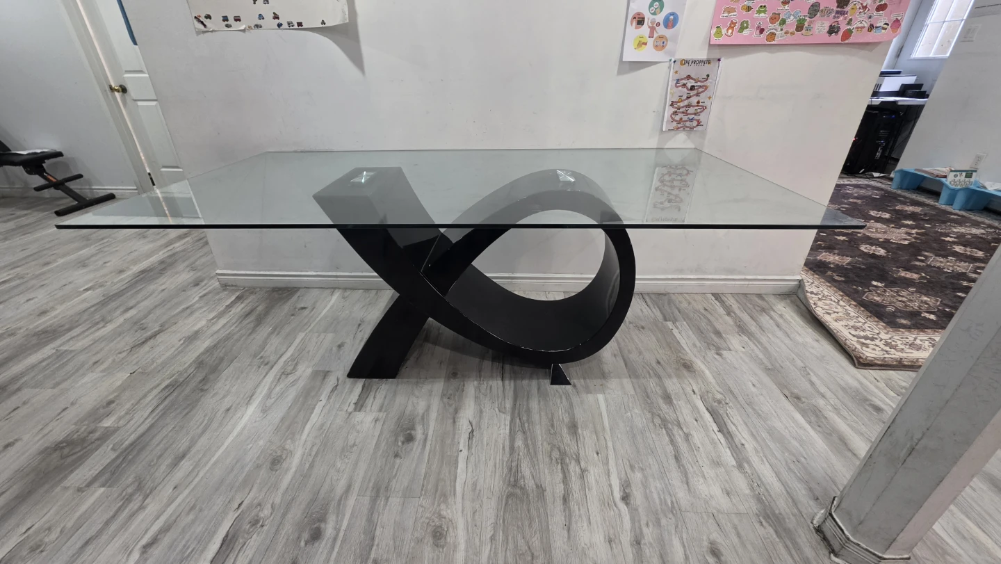Modern Glass Top Dining Table with Black Pedestal Base - photo 3