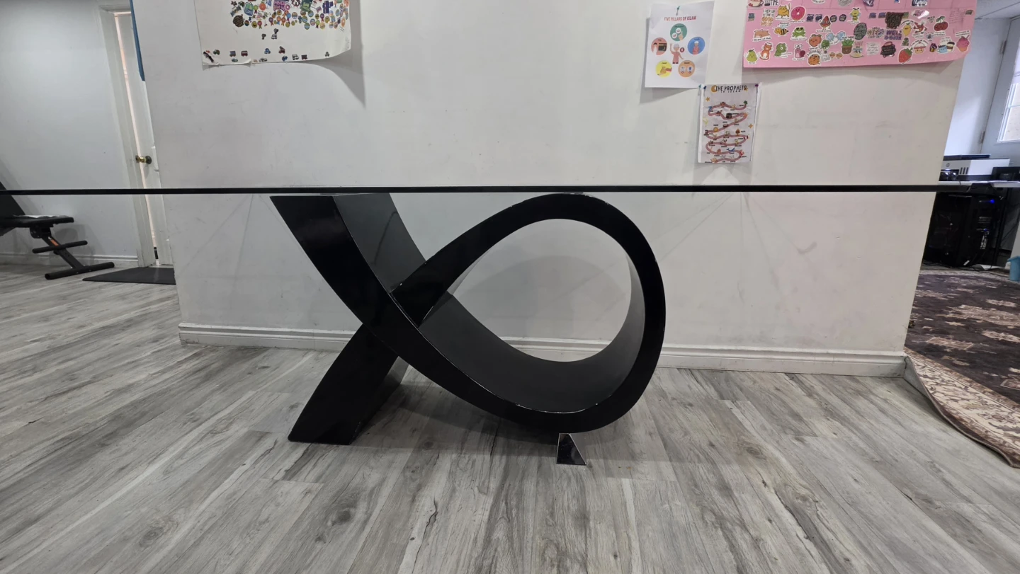 Modern Glass Top Dining Table with Black Pedestal Base - photo 4