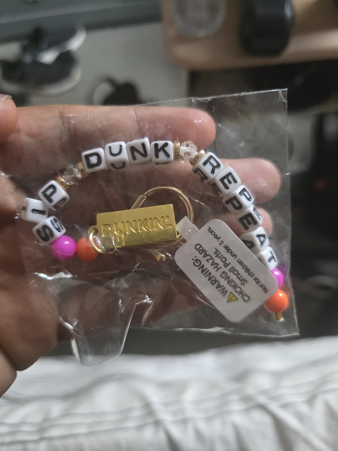 Dunkin' "SIP" "REPEAT" Beaded Bracelet with Keychain