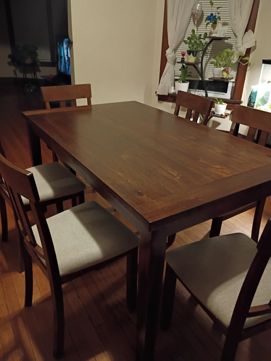 Wooden Dining Table with Upholstered Chairs