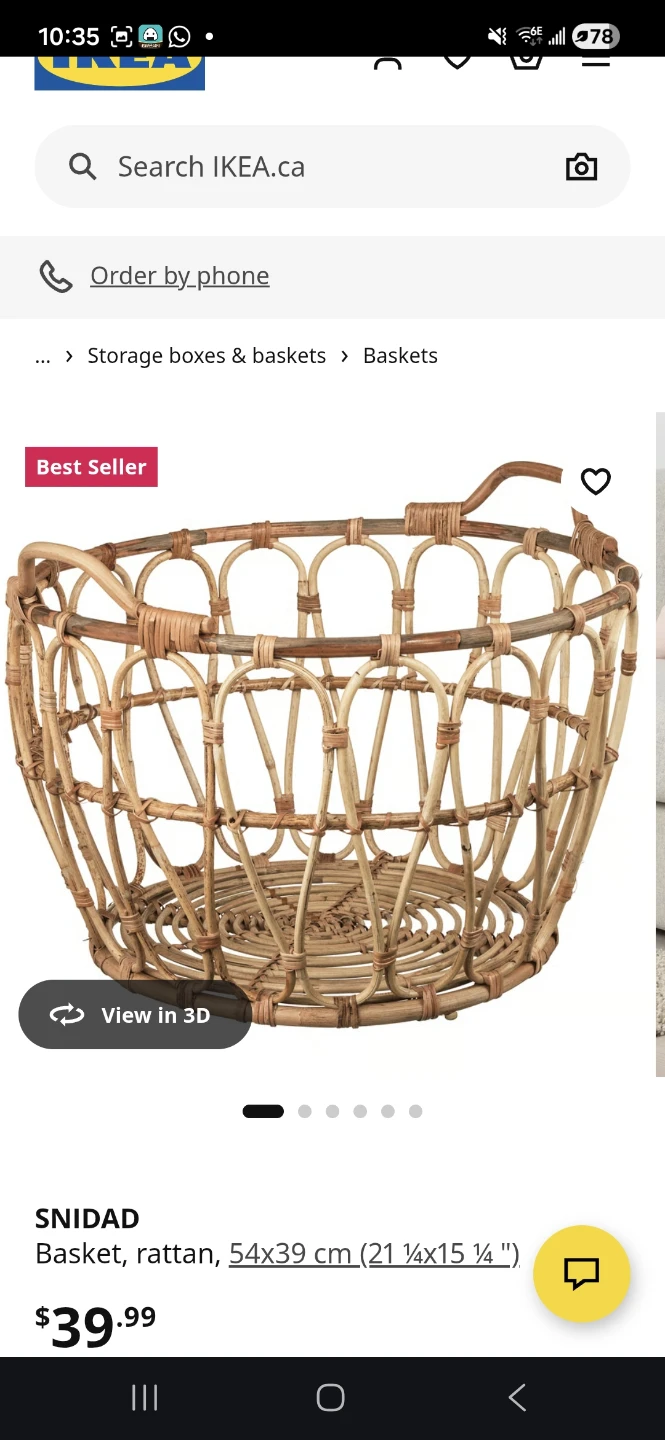 IKEA SNIDAD Basket, Rattan