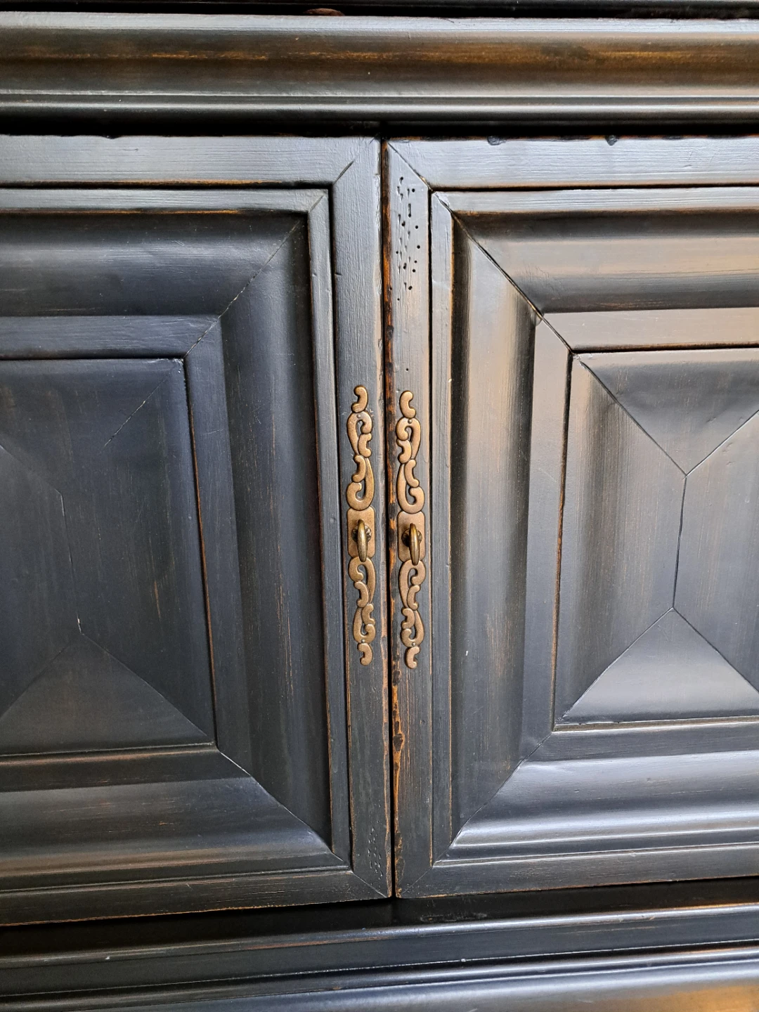 Tall Black Cabinet with Doors and Shelves