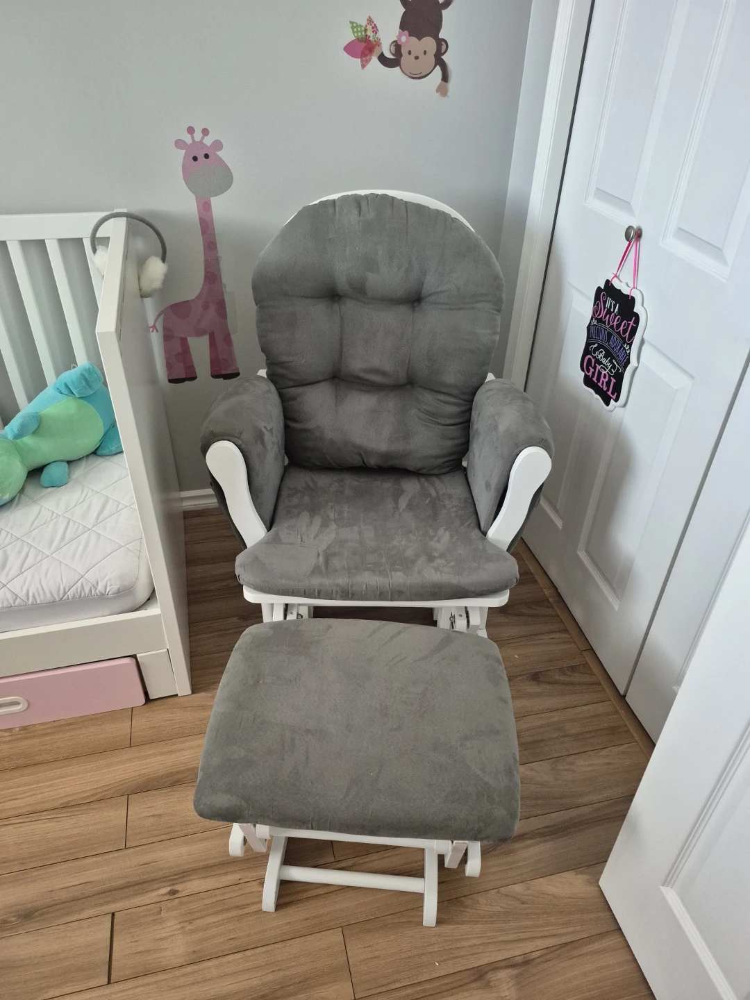 Grey Glider Chair and Ottoman Set