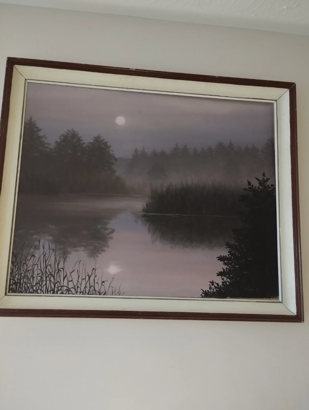 Framed Landscape Painting - Moonlit Lake Scene - photo 2