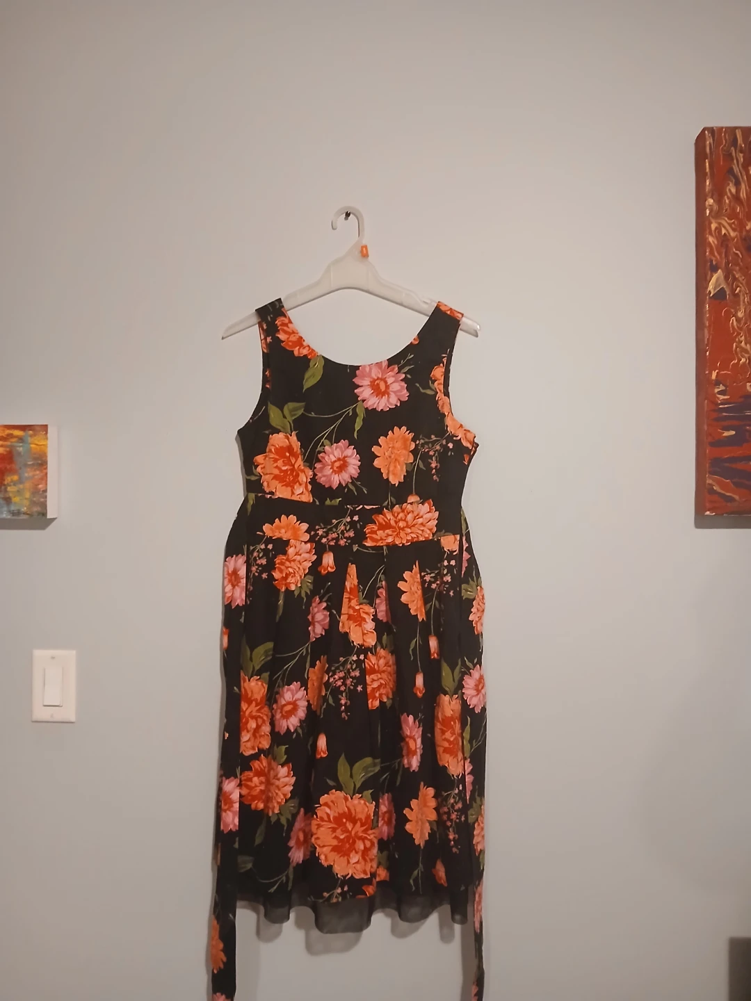 Black Floral Print Sleeveless Dress