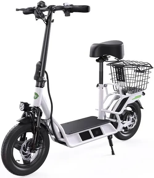 White Electric Scooter with Rear Cargo Basket