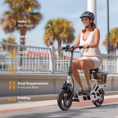 White Electric Scooter with Rear Cargo Basket - photo 2