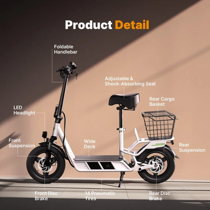 White Electric Scooter with Rear Cargo Basket - photo 3