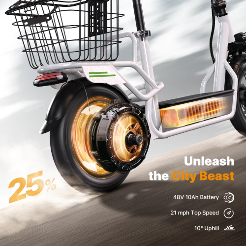 White Electric Scooter with Rear Cargo Basket - photo 5