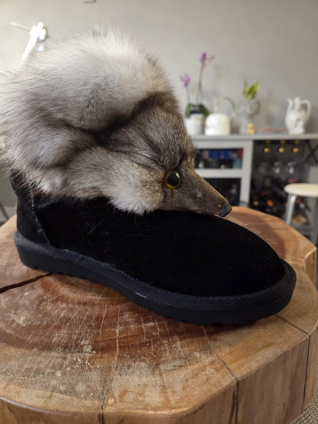 DZY Fashion Black Suede Fur Trim Boots