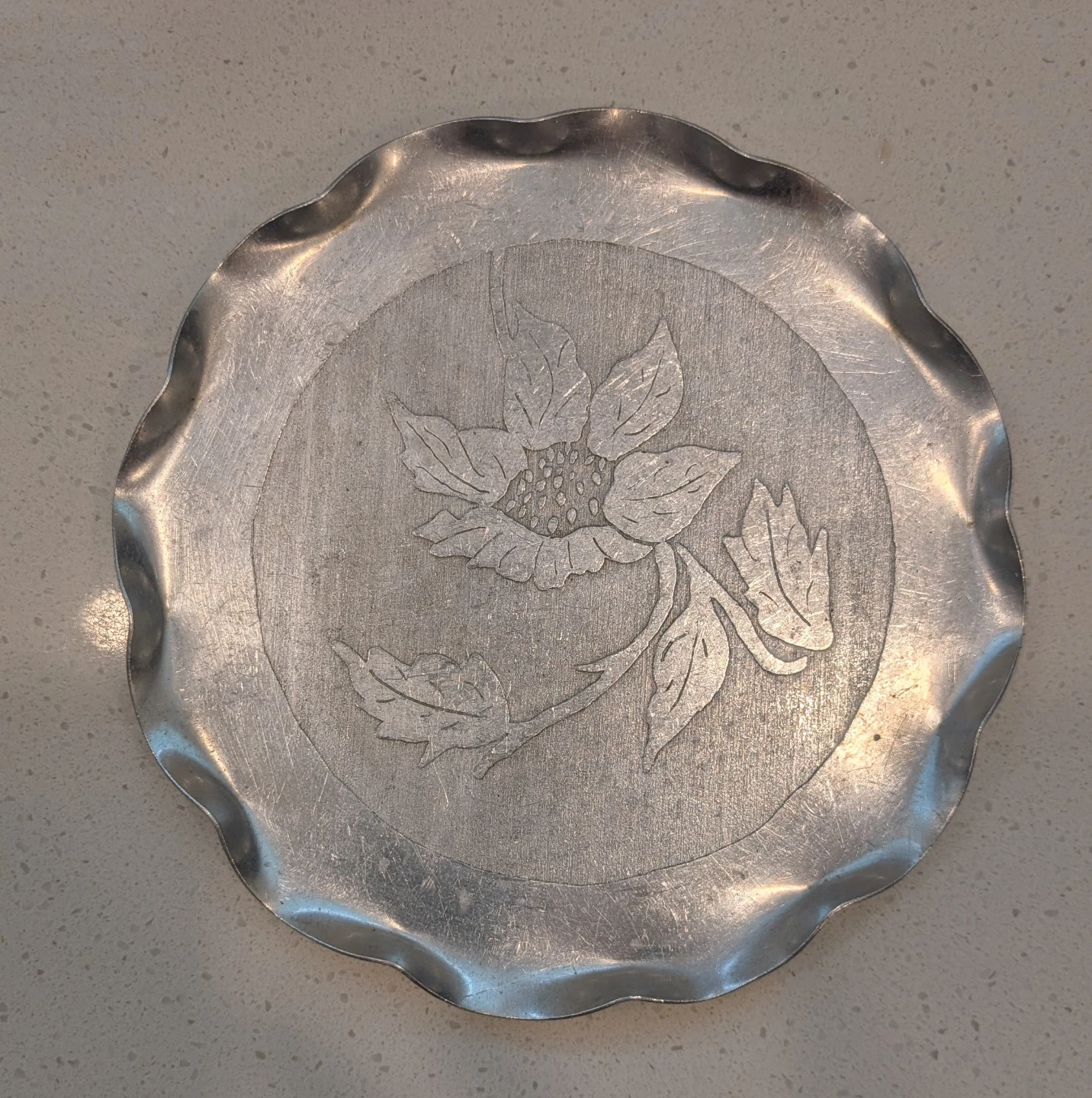 Vintage Aluminum fluted round tray