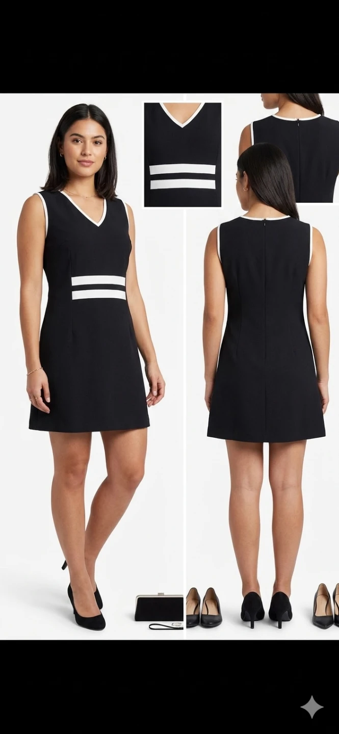 Black Sleeveless Dress with White Trim