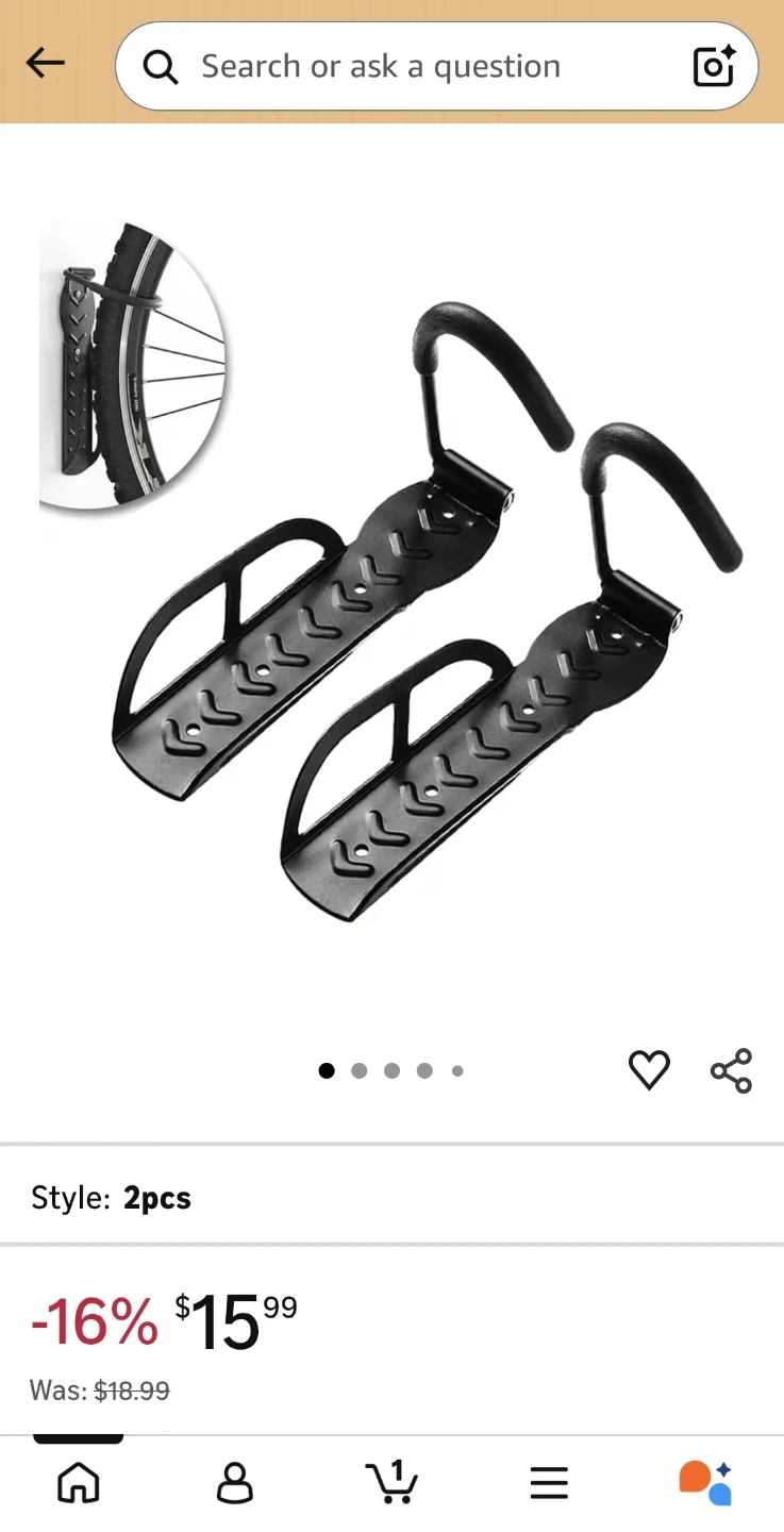 Bike Wall Mount Hanger Hooks (2-Pack)
