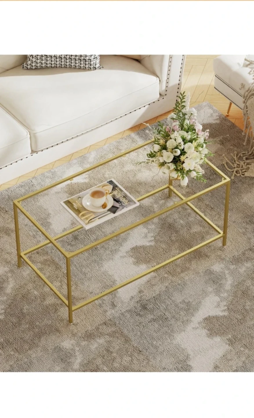 Gold Metal Frame Glass Coffee Table