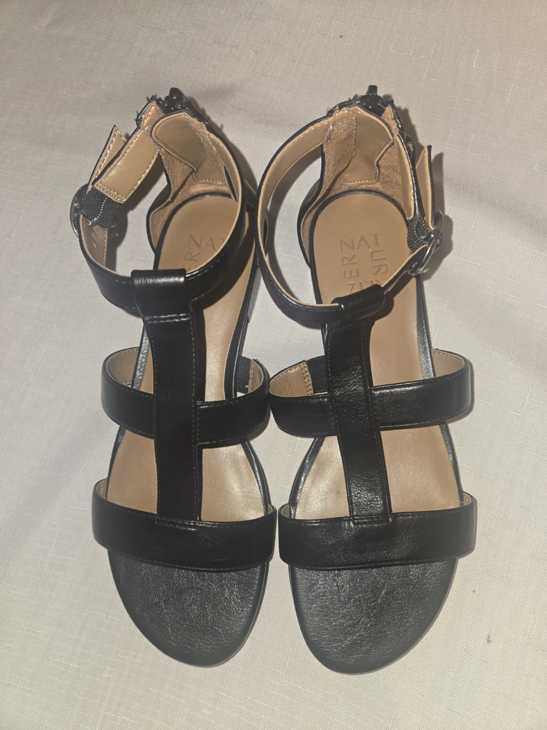 Naturalizer Black Leather Strappy Block Heel Sandals