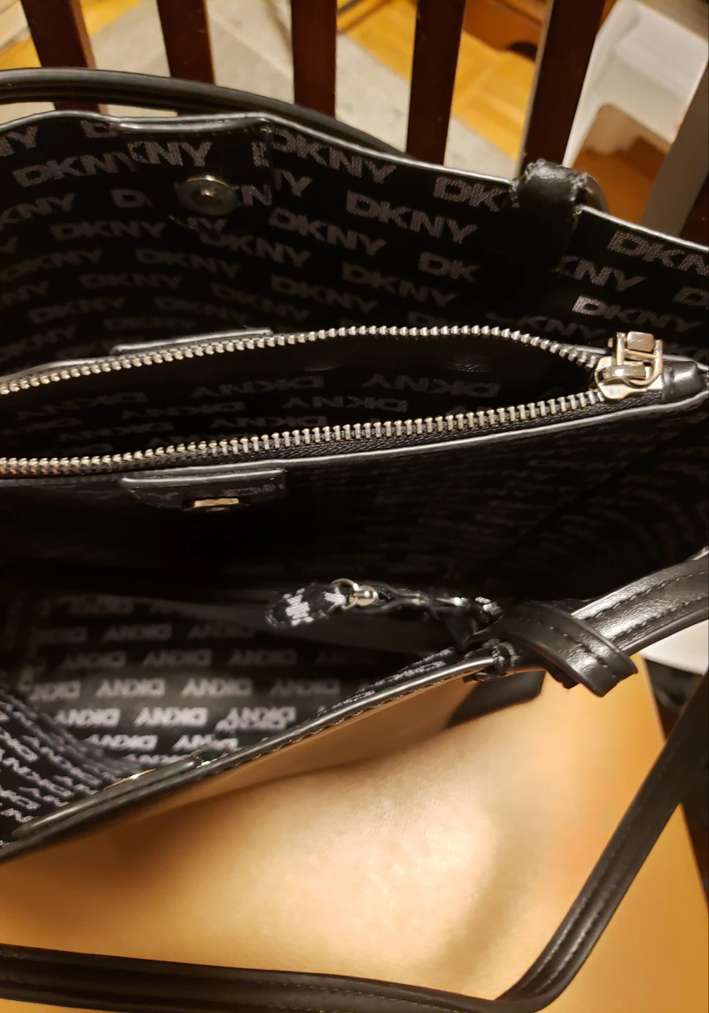DKNY Black Leather Tote Bag with Matching Pouch - photo 5
