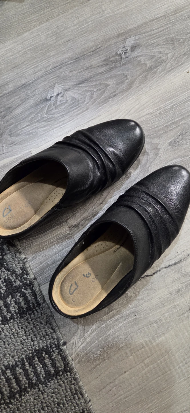 Clarks Black Leather Ruched Mule Heels, Size-6 - photo 3