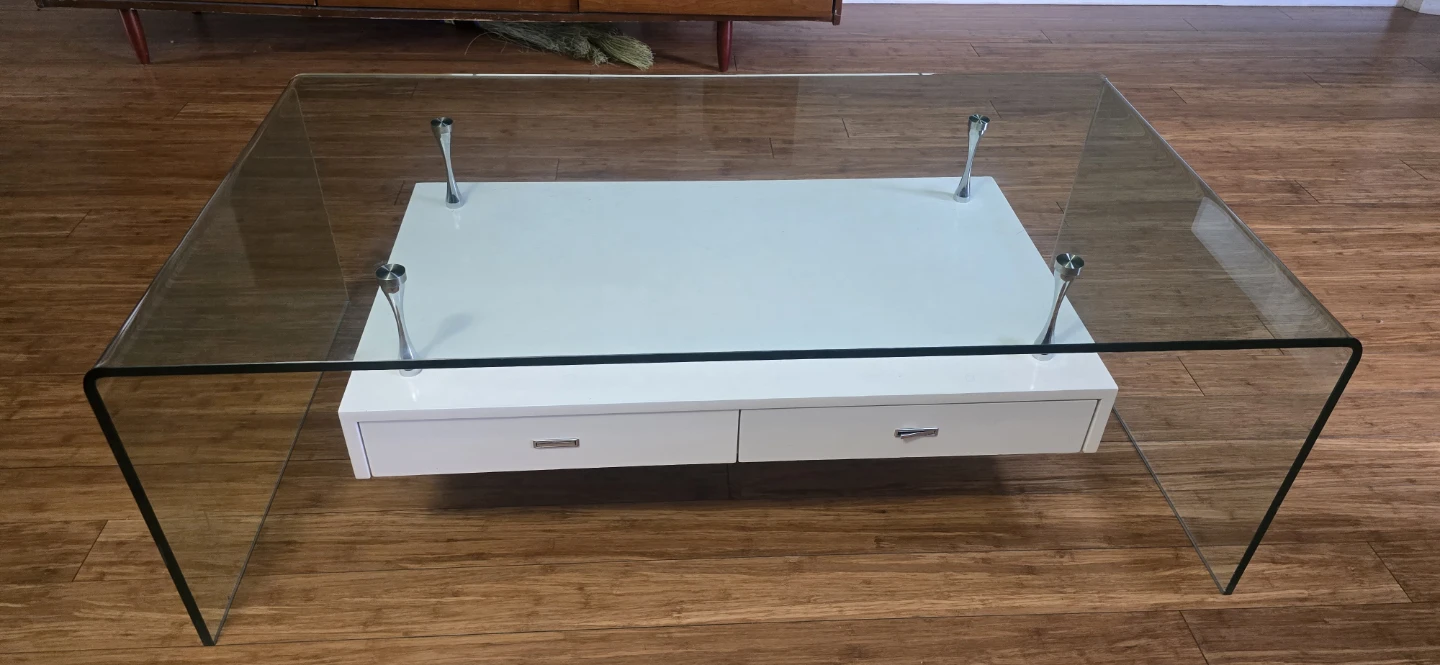 Glass Coffee Table with White Drawer Unit - photo 2