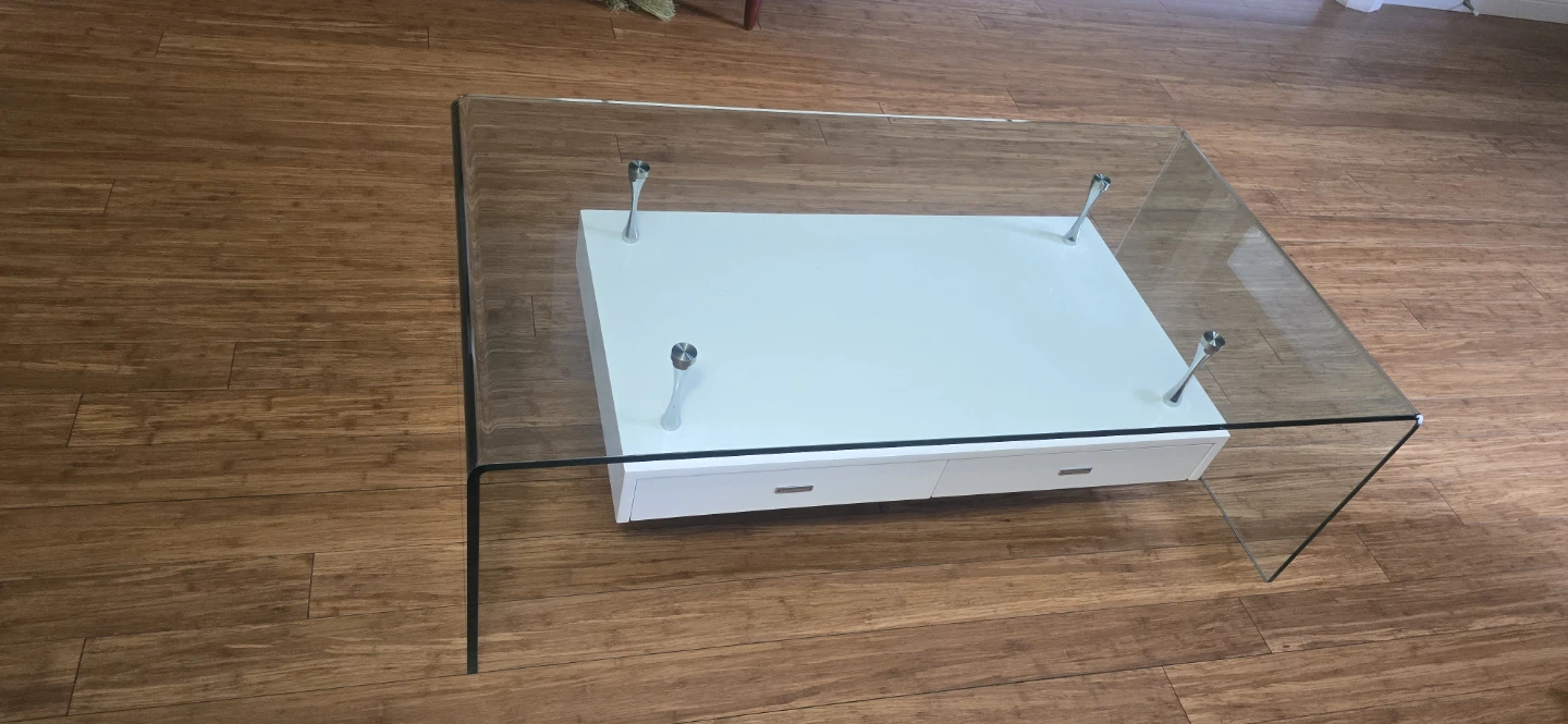 Glass Coffee Table with White Drawer Unit - photo 4